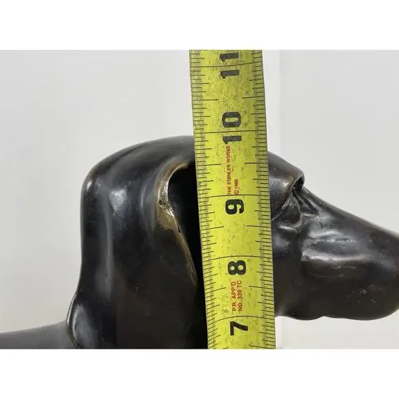 Dachshund Dog Sculpture Brass Metal Patina Life Size 16L 10H Seated Position